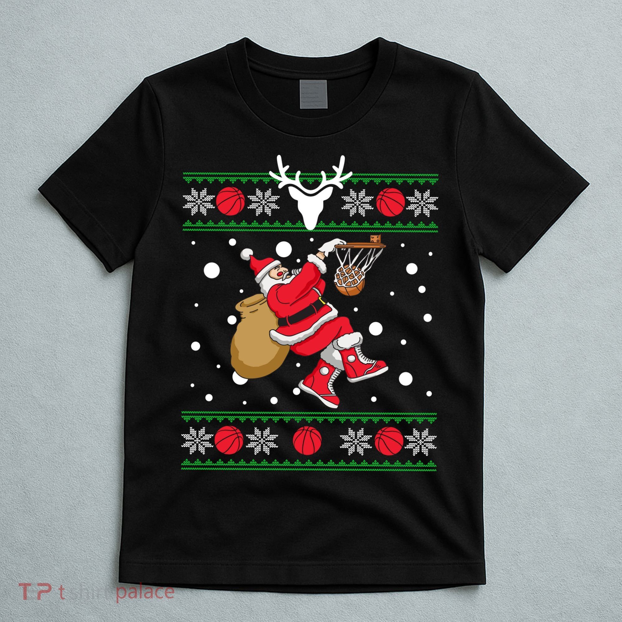 Santa Dunking Basketball Ugly Christmas T-Shirt