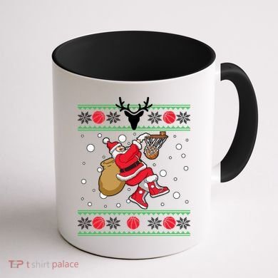 Santa Dunking Basketball Ugly Christmas Coffee Mug back