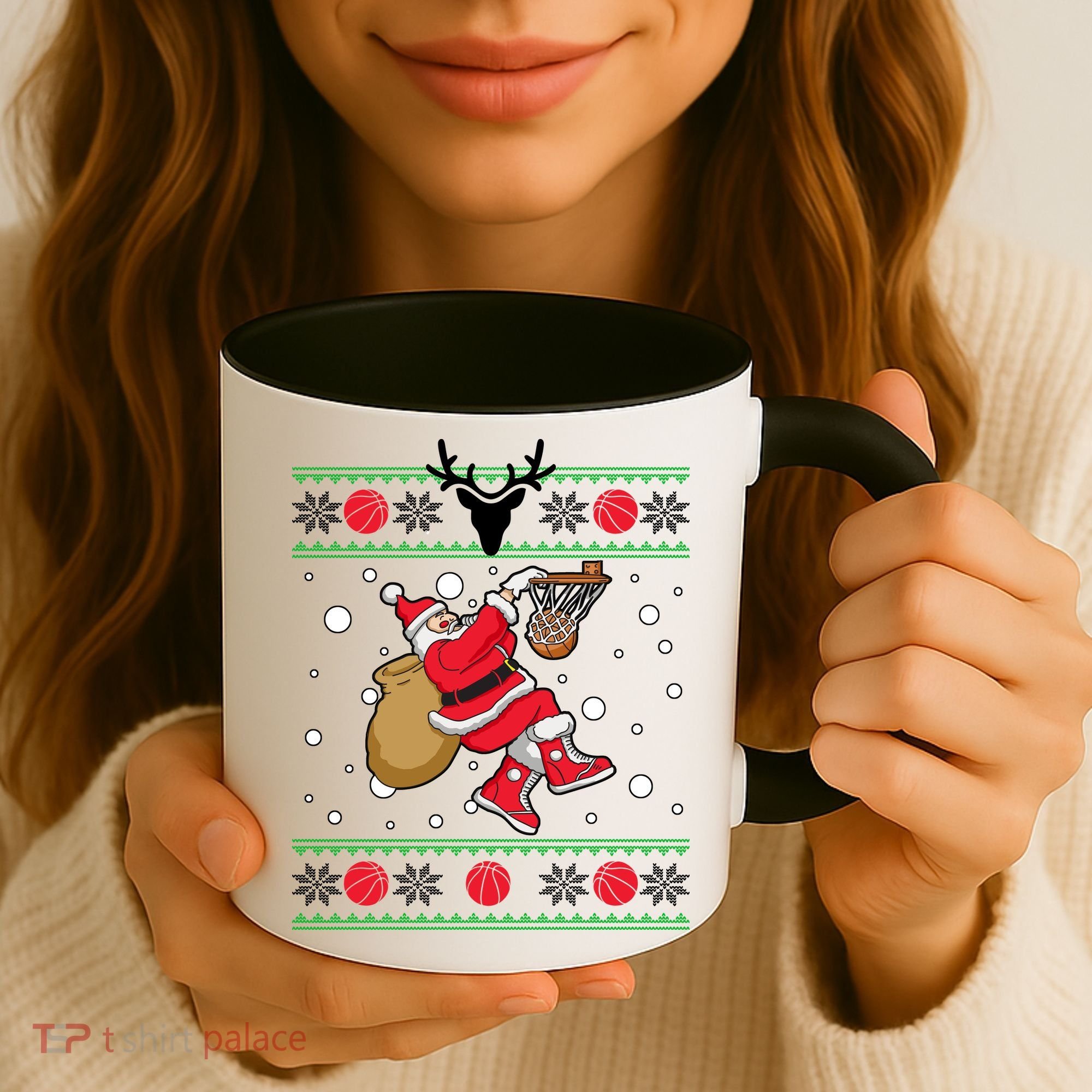 Santa Dunking Basketball Ugly Christmas Coffee Mug