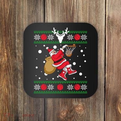 Santa Dunking Basketball Ugly Christmas Coaster