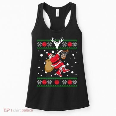 Santa Dunking Basketball Ugly Christmas Women's Tank Top