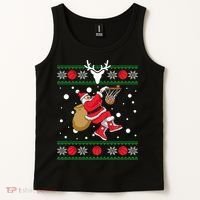 Santa Dunking Basketball Ugly Christmas Tank Top thumb 2