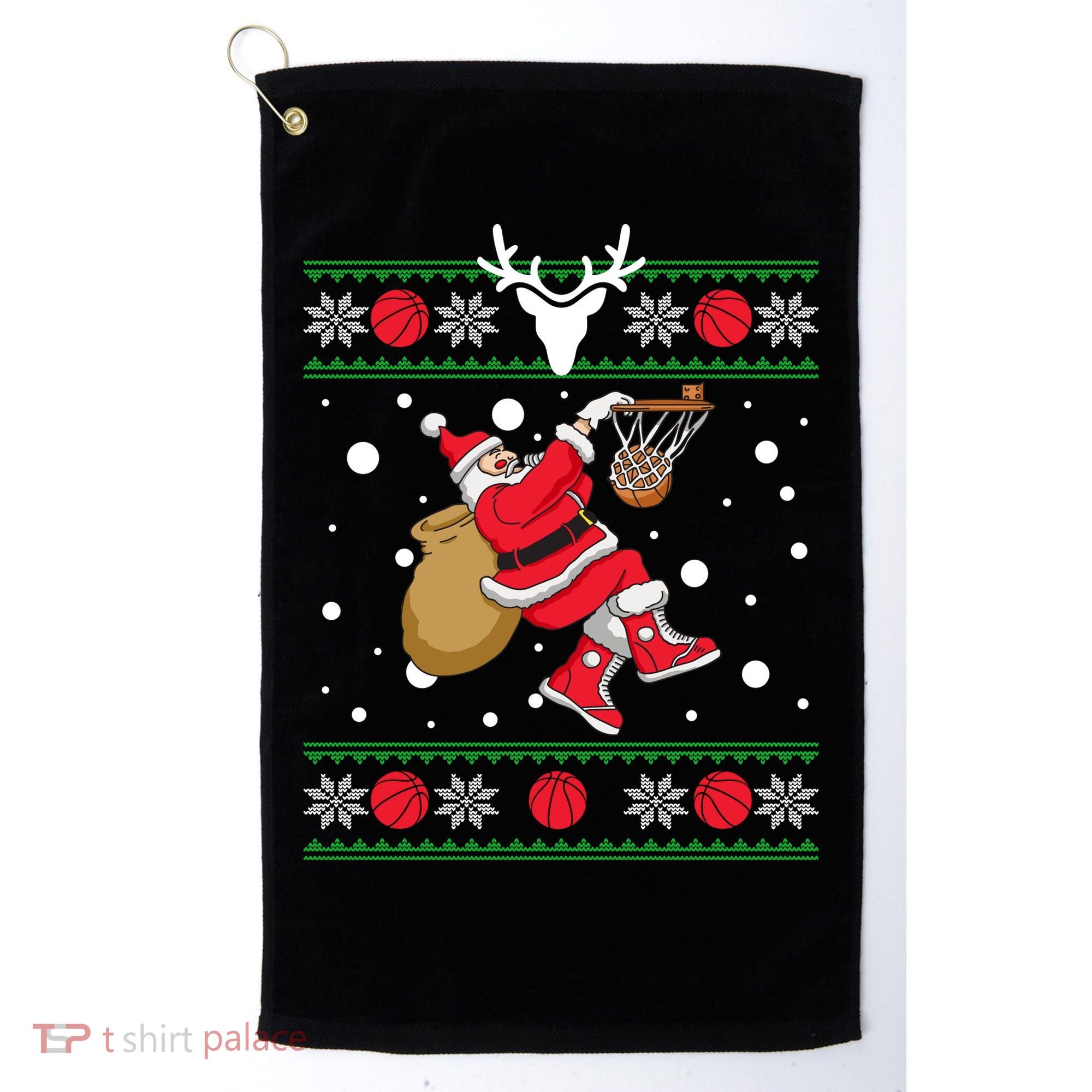 Santa Dunking Basketball Ugly Christmas Golf Towel