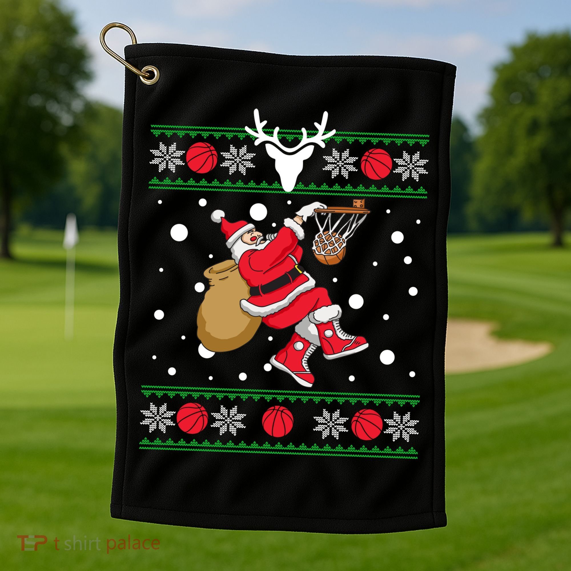 Santa Dunking Basketball Ugly Christmas Golf Towel