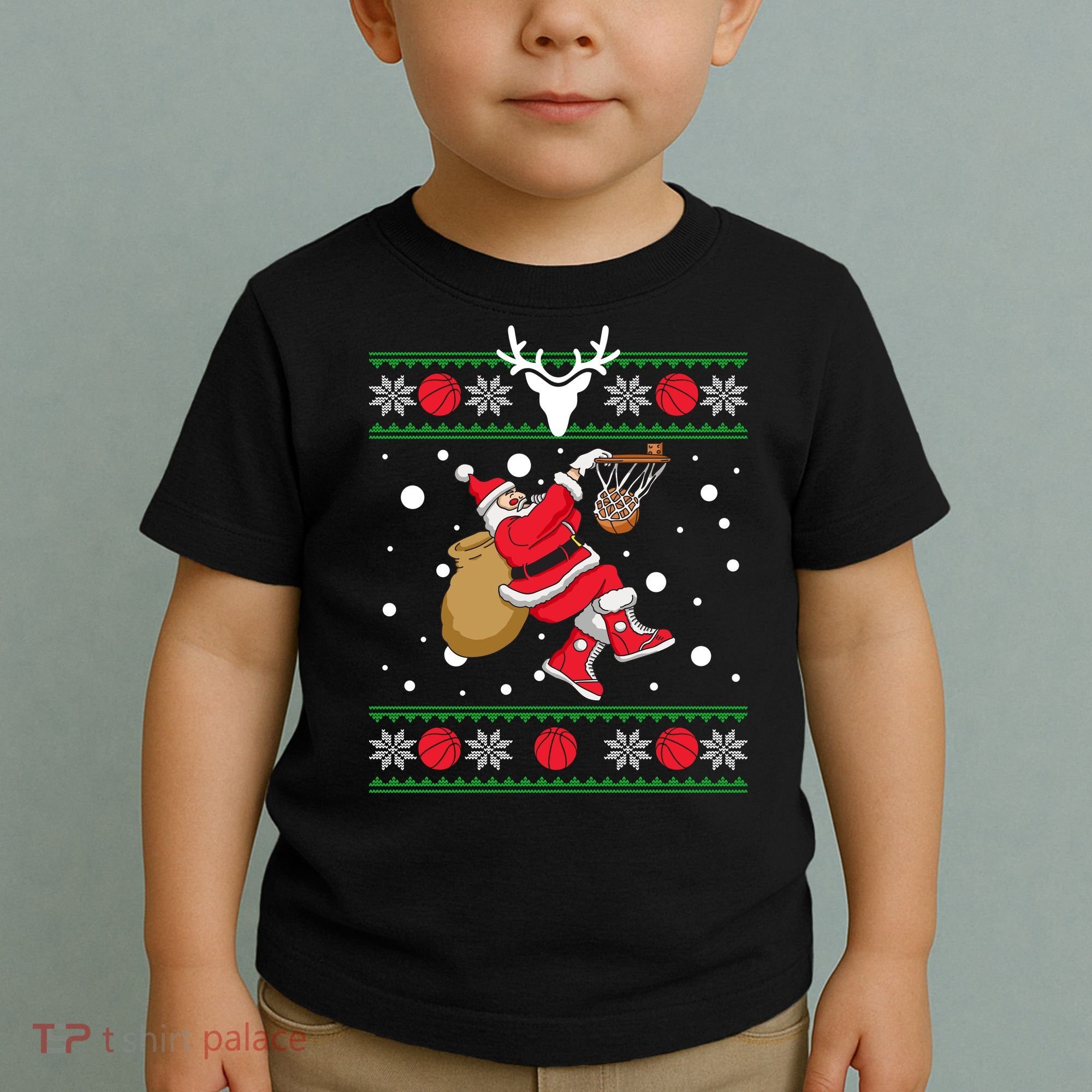 Santa Dunking Basketball Ugly Christmas Toddler T-Shirt