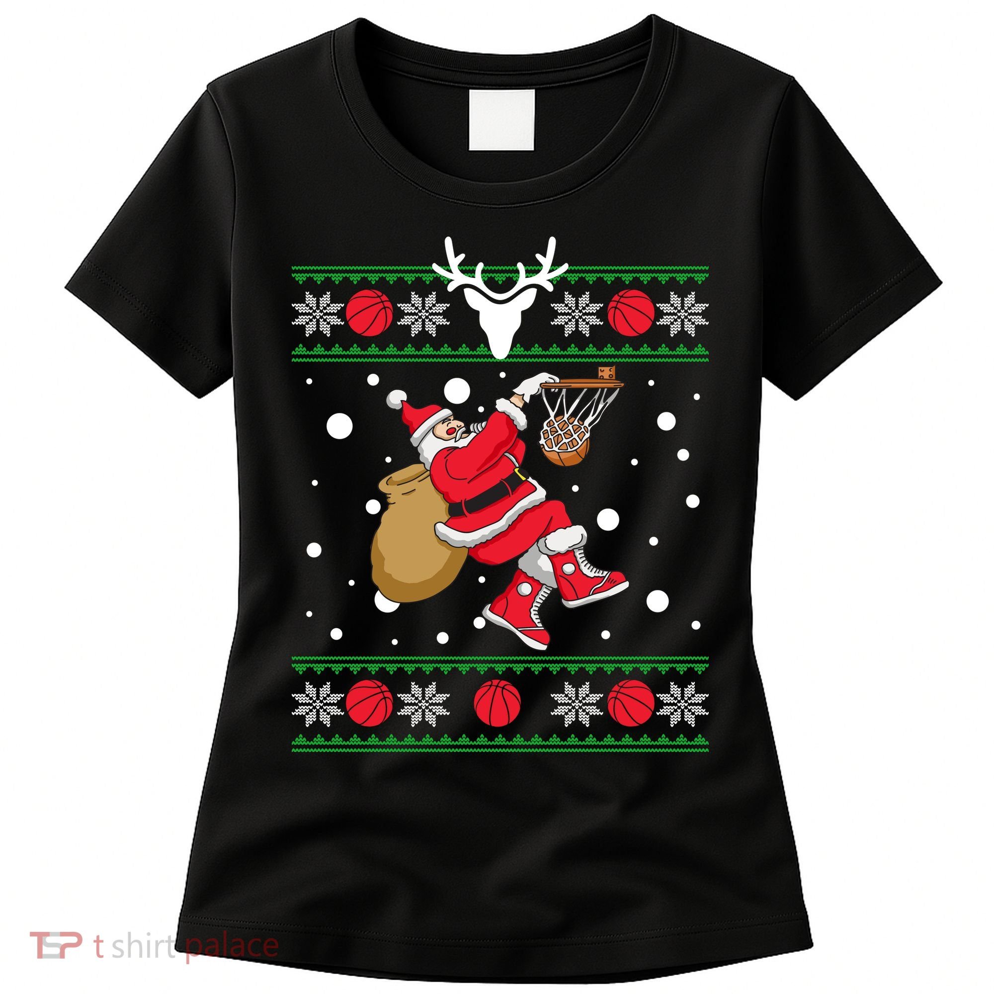 Santa Dunking Basketball Ugly Christmas Women's T-Shirt