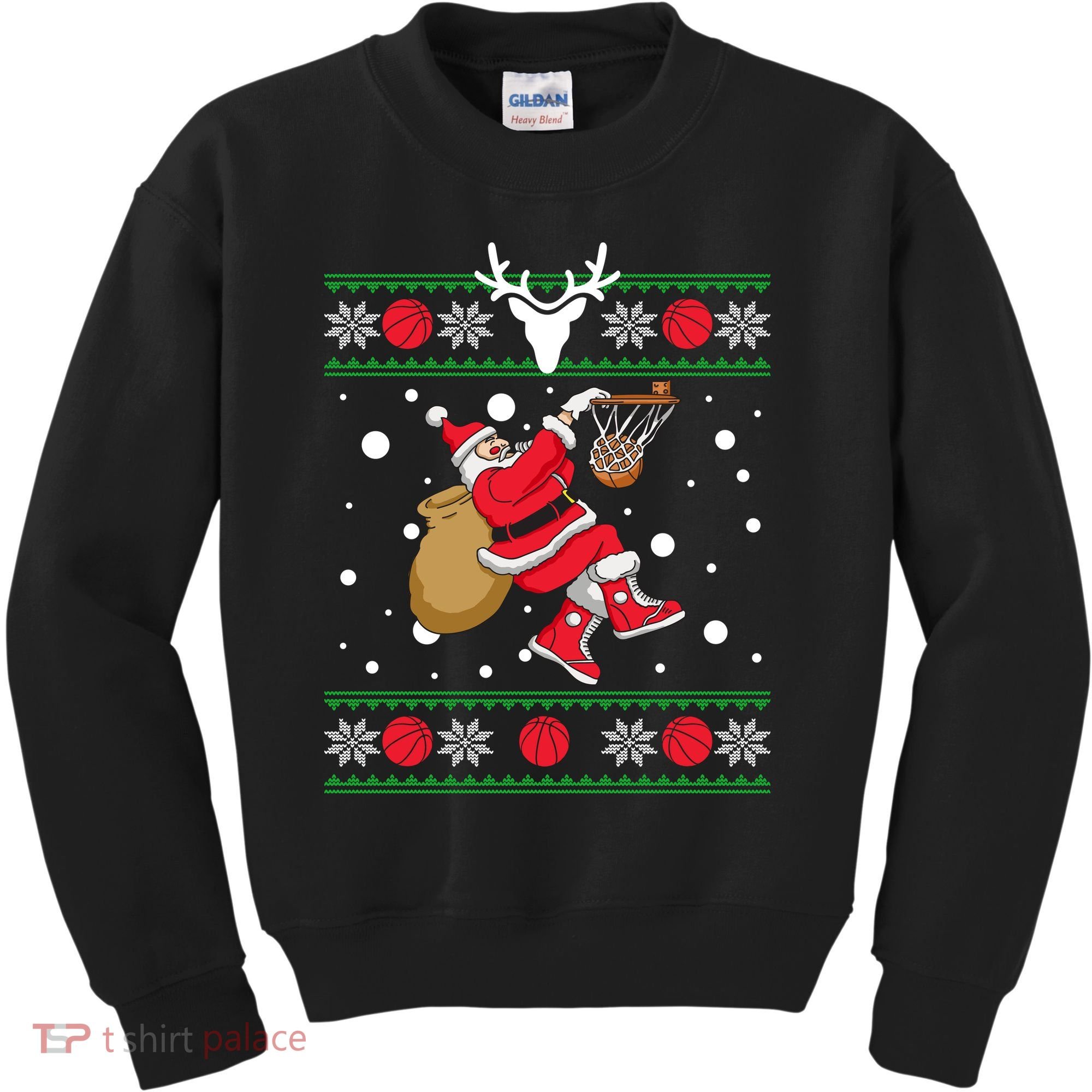 Santa Dunking Basketball Ugly Christmas Kids Sweatshirt