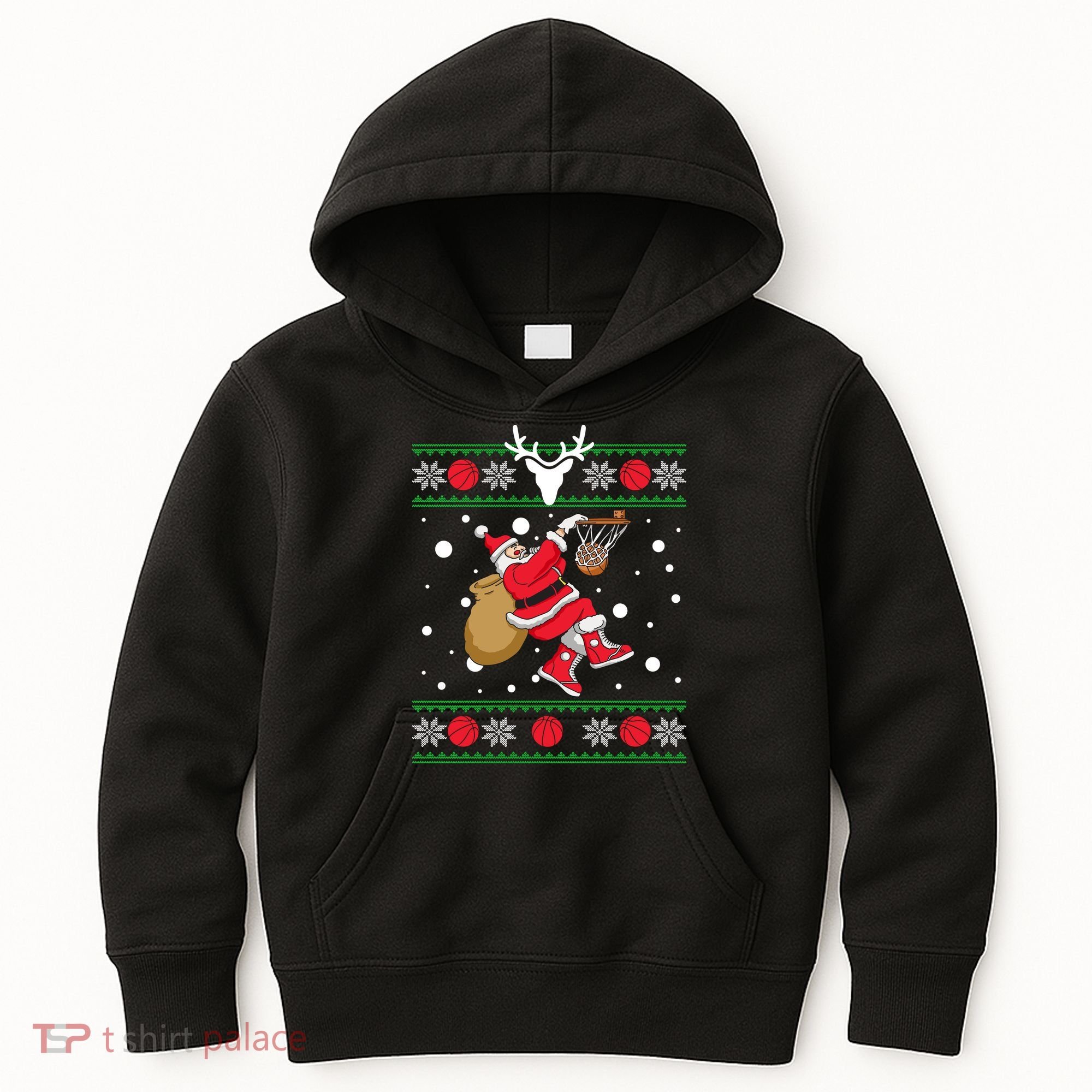 Santa Dunking Basketball Ugly Christmas Kids Hoodie