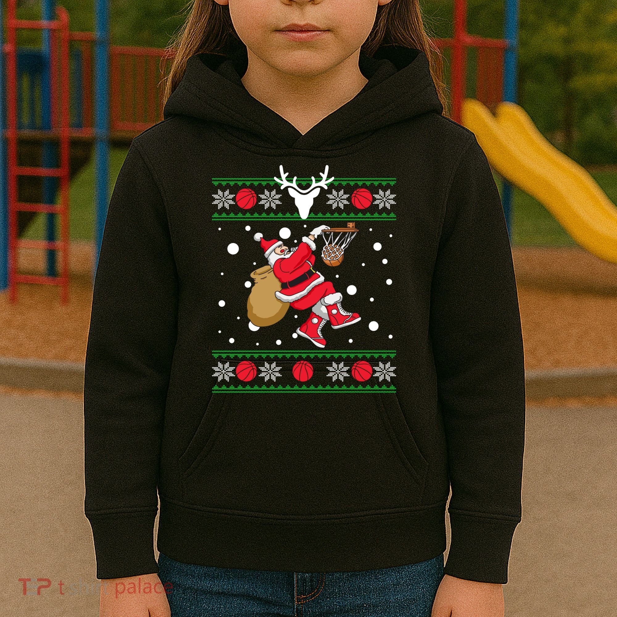 Santa Dunking Basketball Ugly Christmas Kids Hoodie