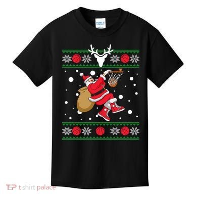 Santa Dunking Basketball Ugly Christmas Kids T-Shirt