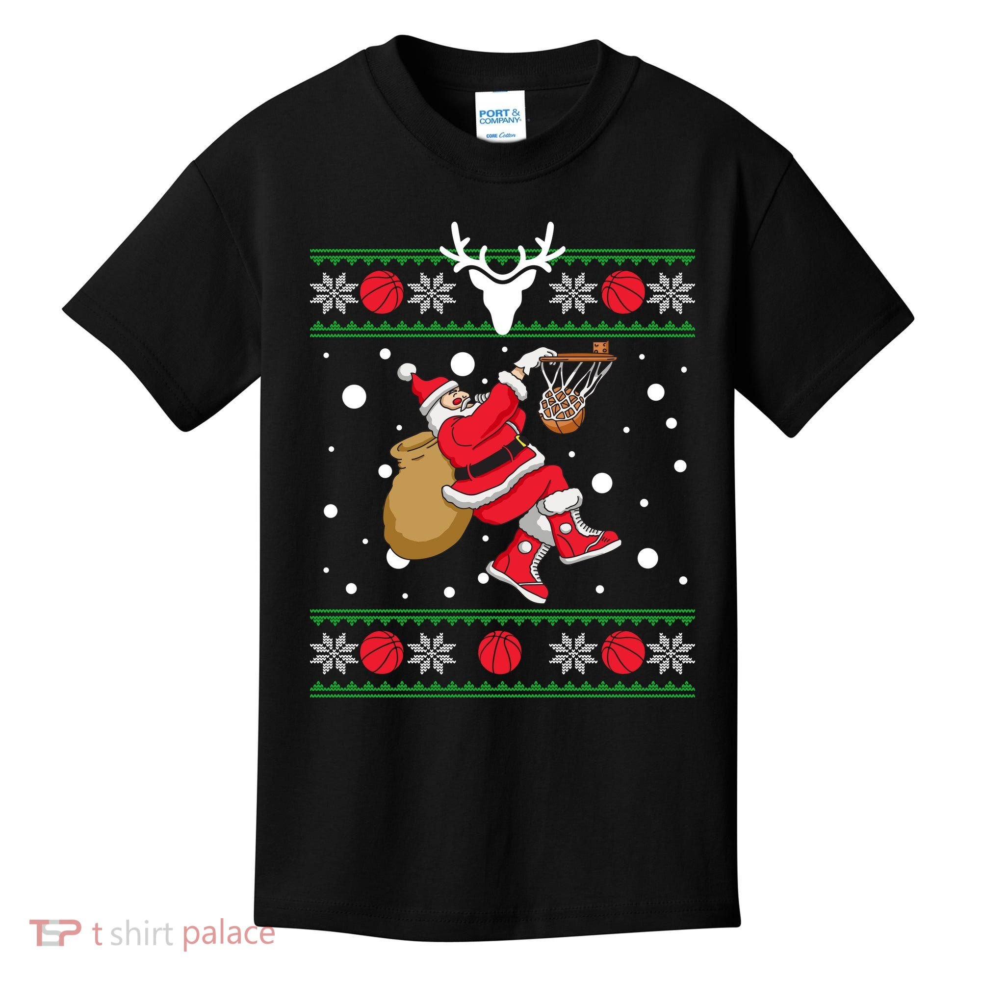 Santa Dunking Basketball Ugly Christmas Kids T-Shirt