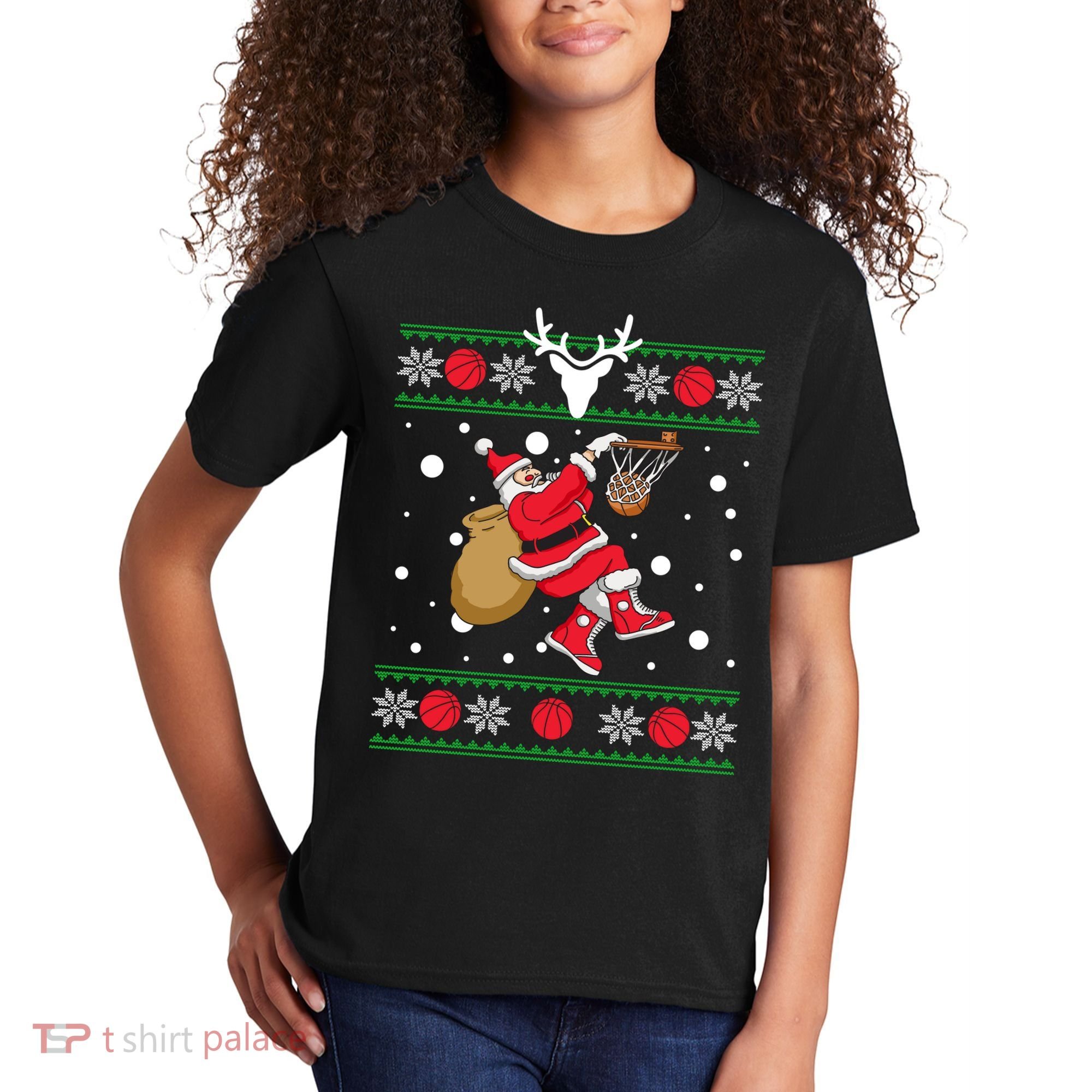 Santa Dunking Basketball Ugly Christmas Kids T-Shirt
