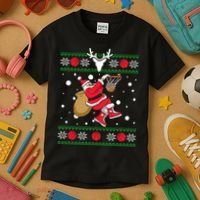 Santa Dunking Basketball Ugly Christmas Kids T-Shirt thumb 3