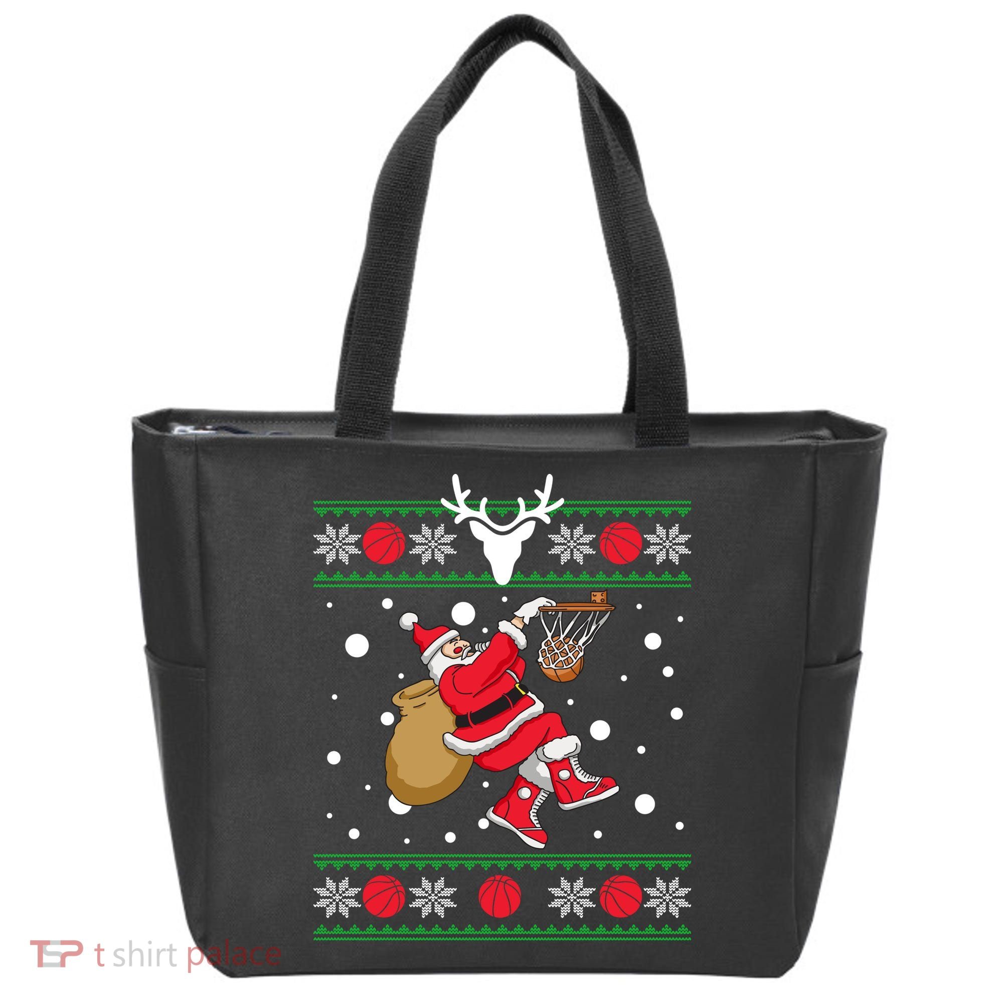 Santa Dunking Basketball Ugly Christmas Tote Bag