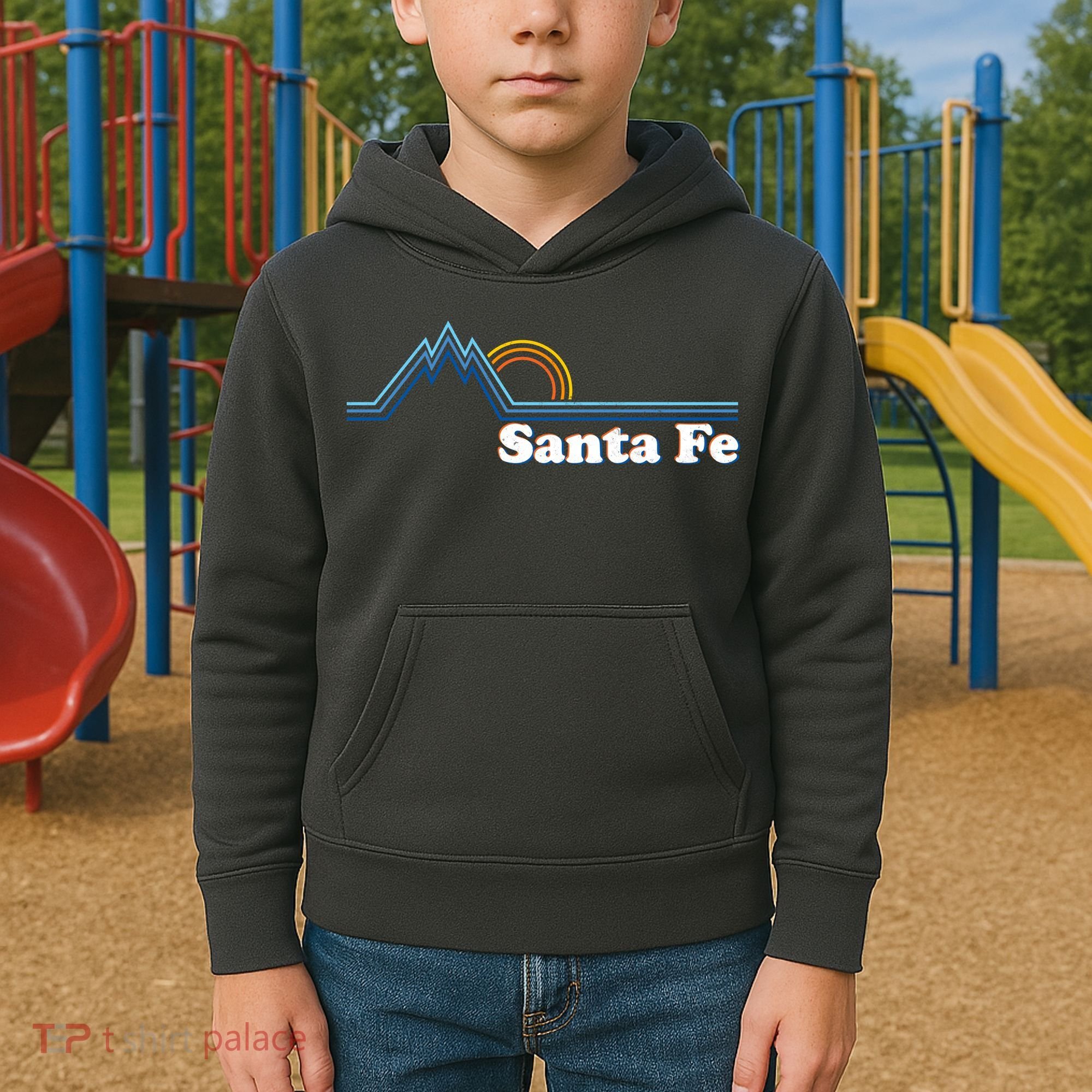Santa Fe New Mexico Retro Logo Kids Hoodie