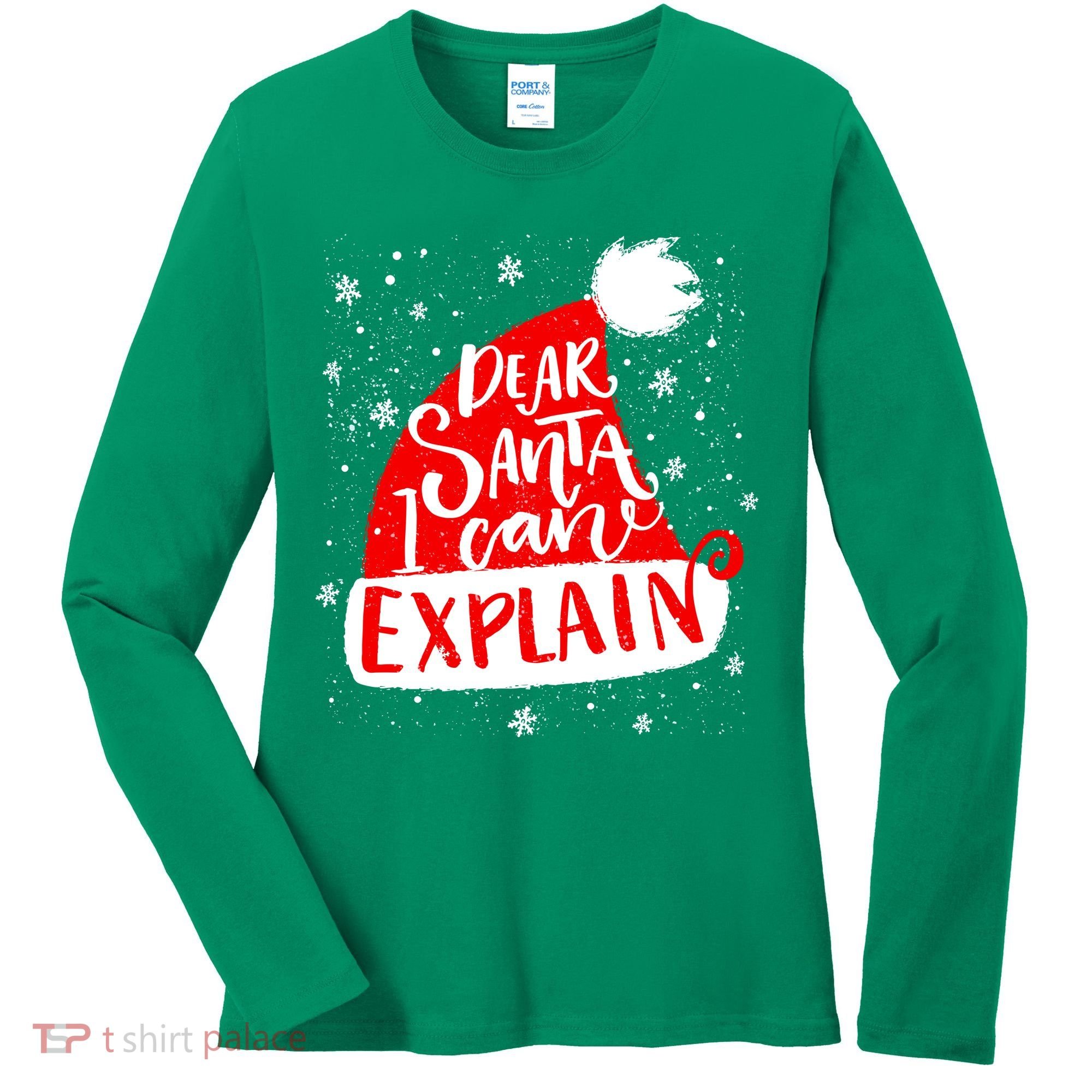 Santa Hat Dear Santa I Can Explain Christmas Women's Long Sleeve Shirt