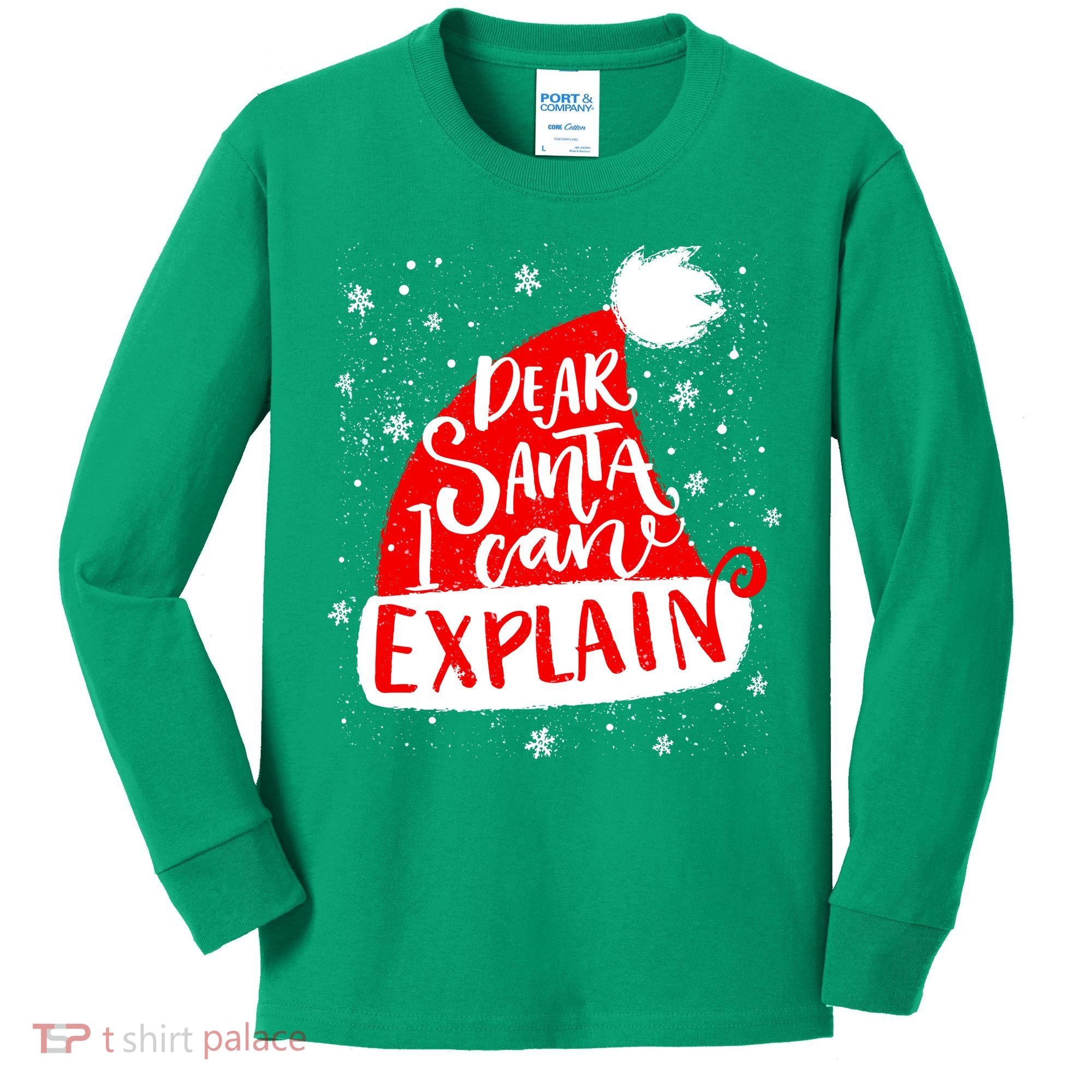 Santa Hat Dear Santa I Can Explain Christmas Kids Long Sleeve Shirt