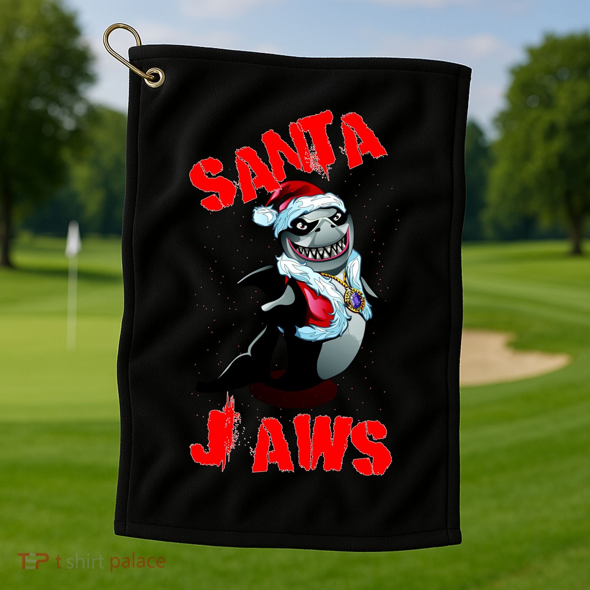 Santa Jaws Christmas Golf Towel