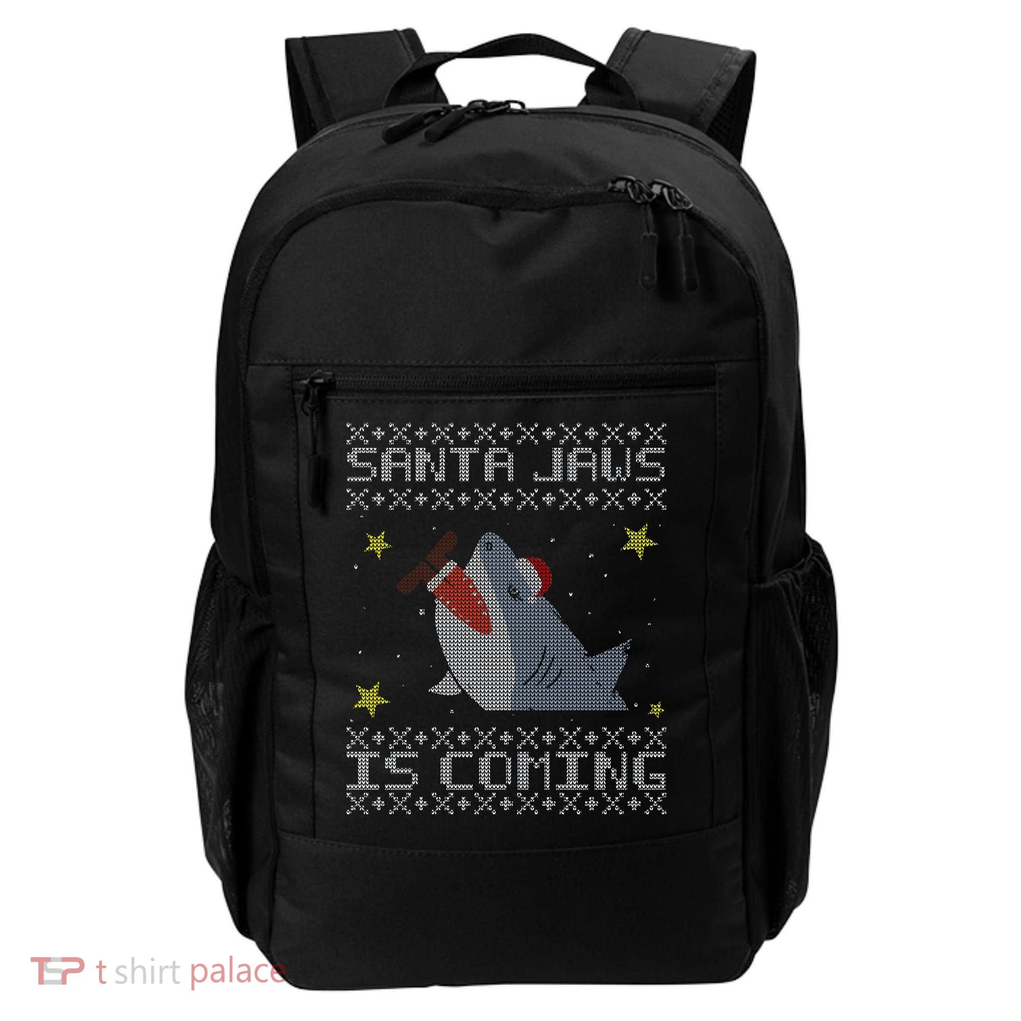 Santa Jaws Is Coming Ugly Christmas Backpack