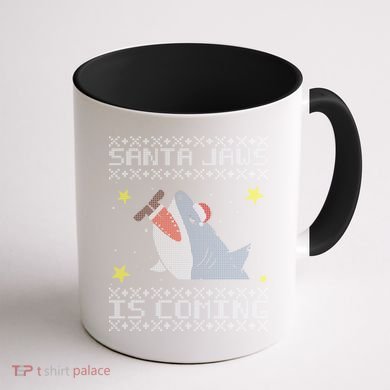 Santa Jaws Is Coming Ugly Christmas Coffee Mug back