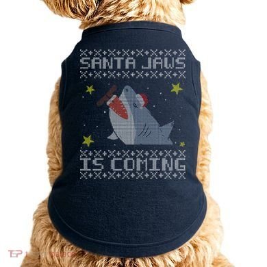 Santa Jaws Is Coming Ugly Christmas Doggie Tank