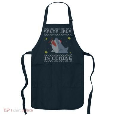 Santa Jaws Is Coming Ugly Christmas Apron
