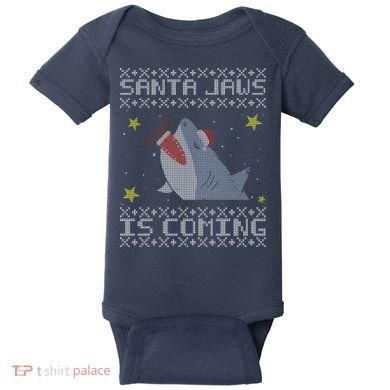 Santa Jaws Is Coming Ugly Christmas Baby Bodysuit