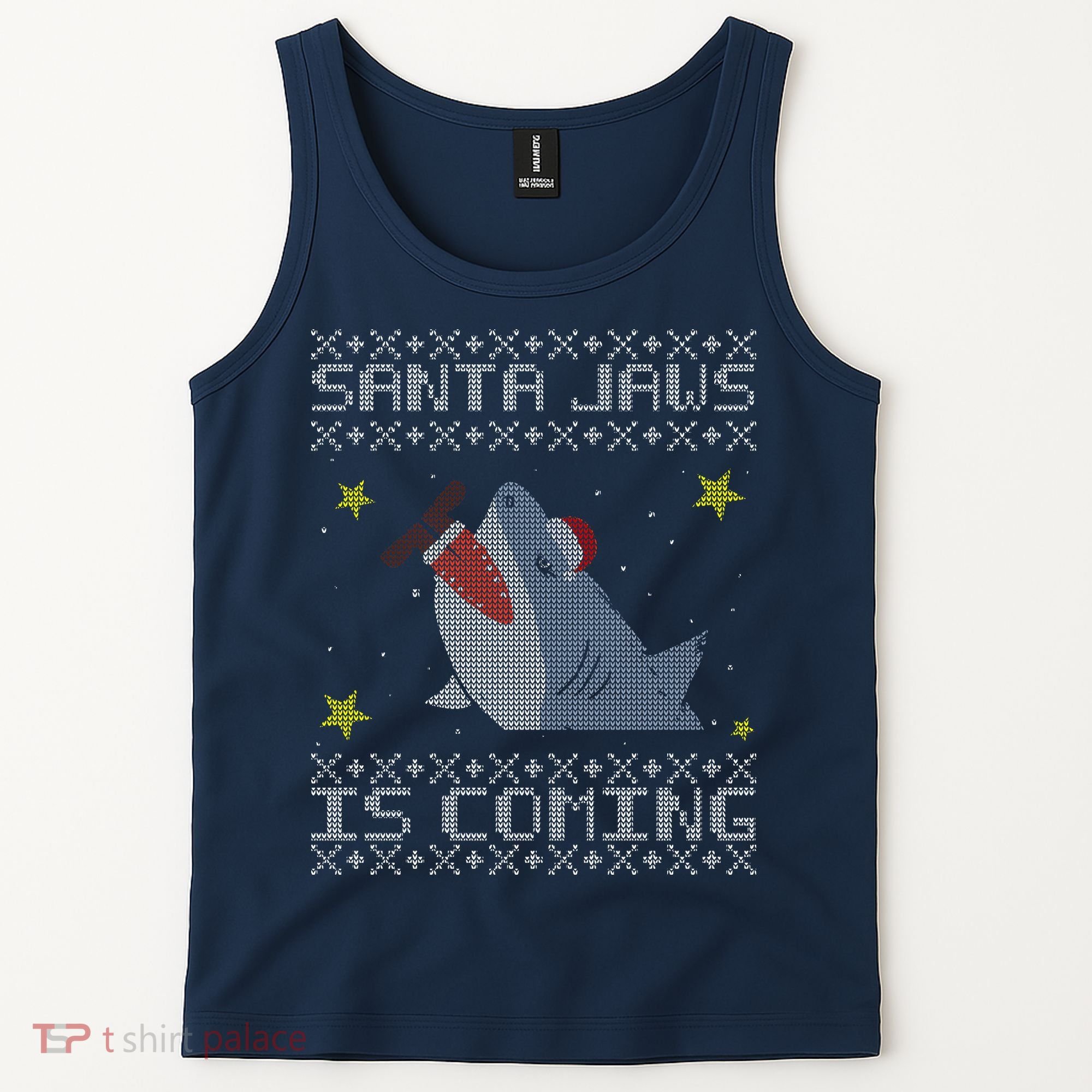 Santa Jaws Is Coming Ugly Christmas Tank Top