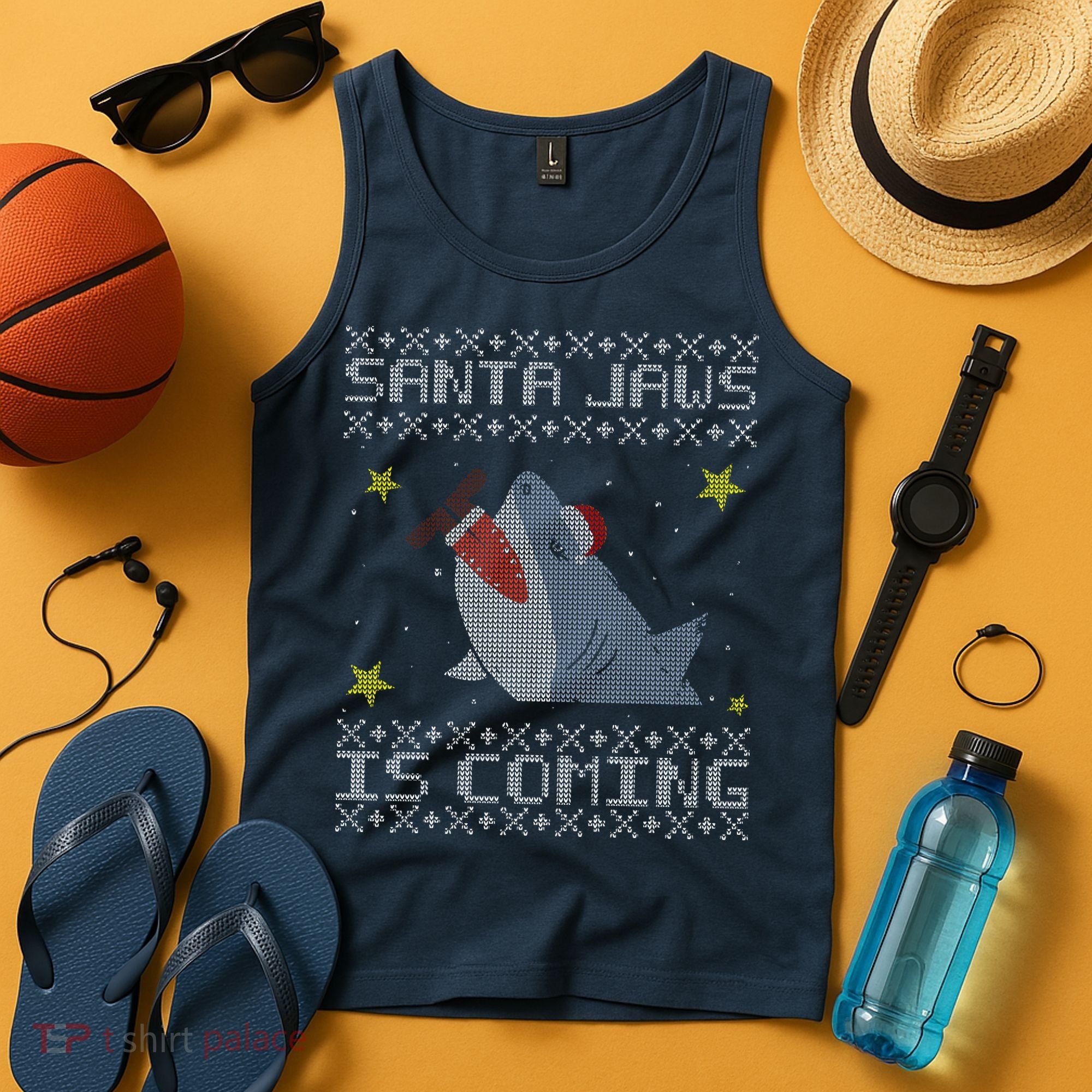 Santa Jaws Is Coming Ugly Christmas Tank Top
