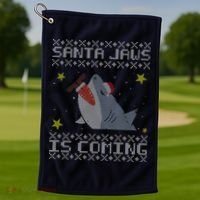 Santa Jaws Is Coming Ugly Christmas Golf Towel thumb 1