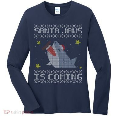 Santa Jaws Is Coming Ugly Christmas Women's Long Sleeve Shirt
