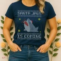 Santa Jaws Is Coming Ugly Christmas Women's T-Shirt thumb 2