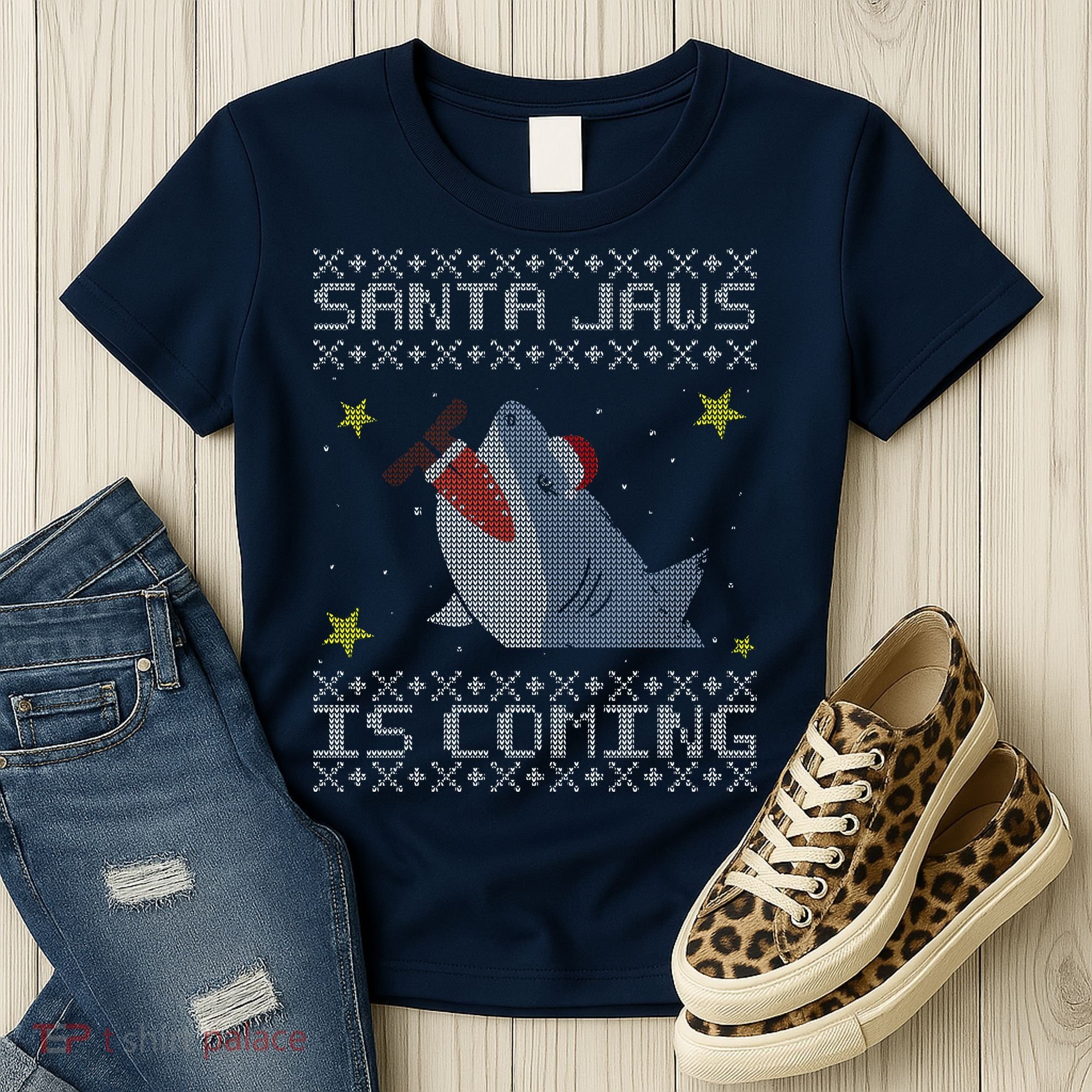 Santa Jaws Is Coming Ugly Christmas Women's T-Shirt