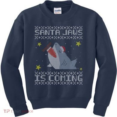 Santa Jaws Is Coming Ugly Christmas Kids Sweatshirt