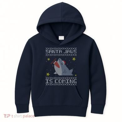 Santa Jaws Is Coming Ugly Christmas Kids Hoodie