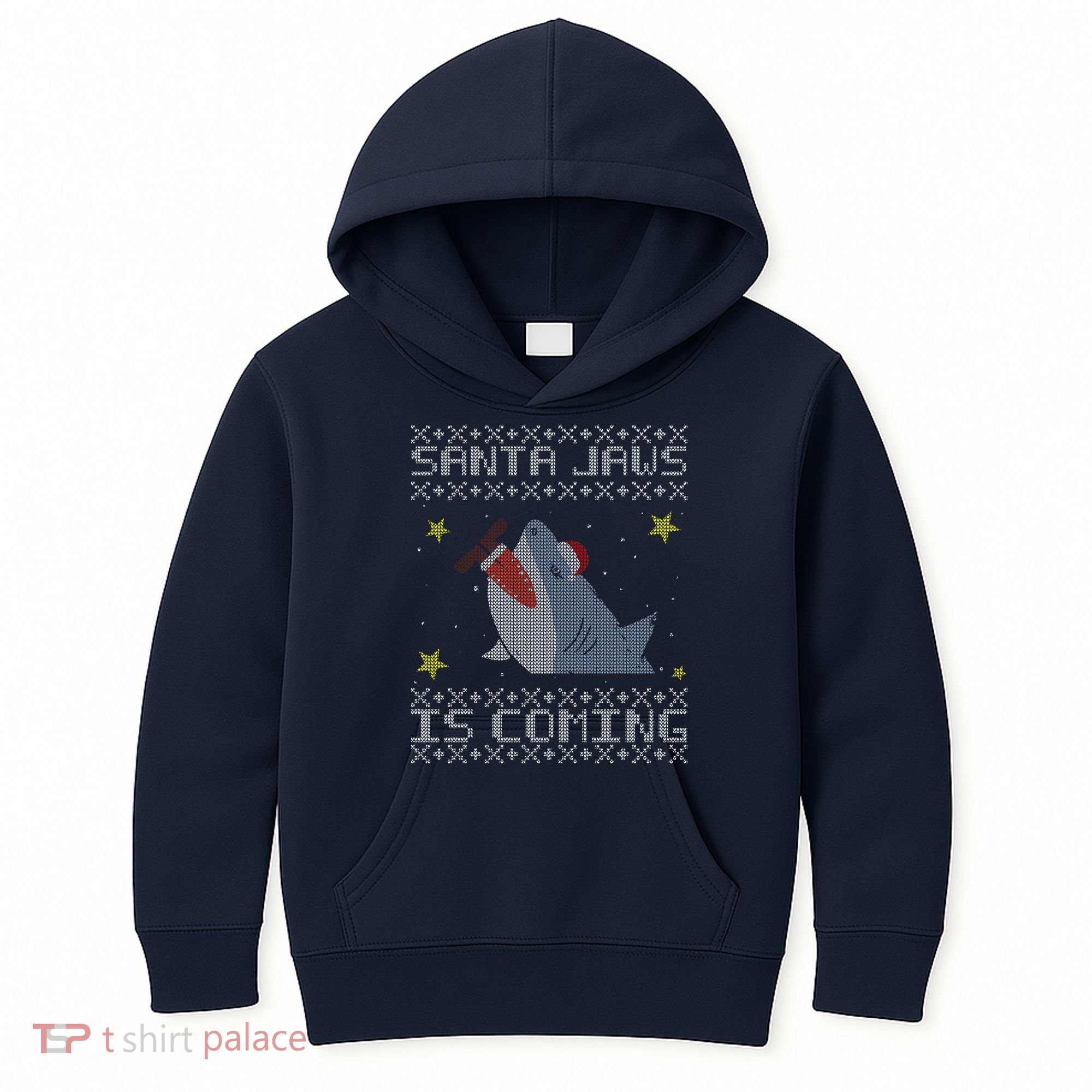 Santa Jaws Is Coming Ugly Christmas Kids Hoodie