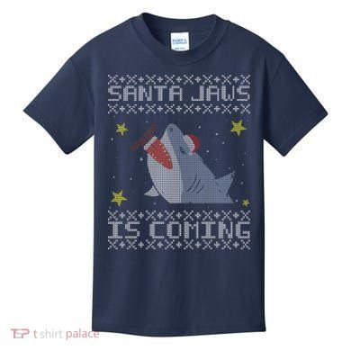 Santa Jaws Is Coming Ugly Christmas Kids T-Shirt