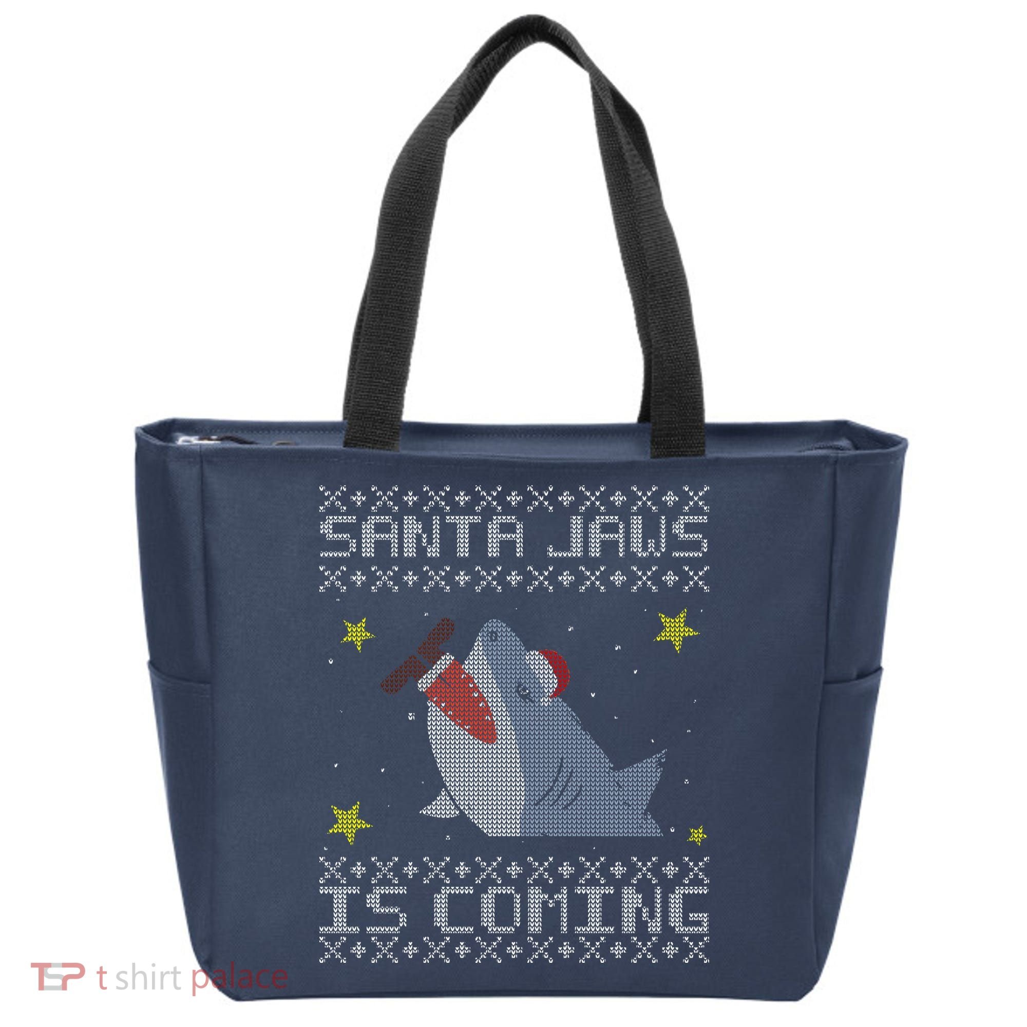 Santa Jaws Is Coming Ugly Christmas Tote Bag