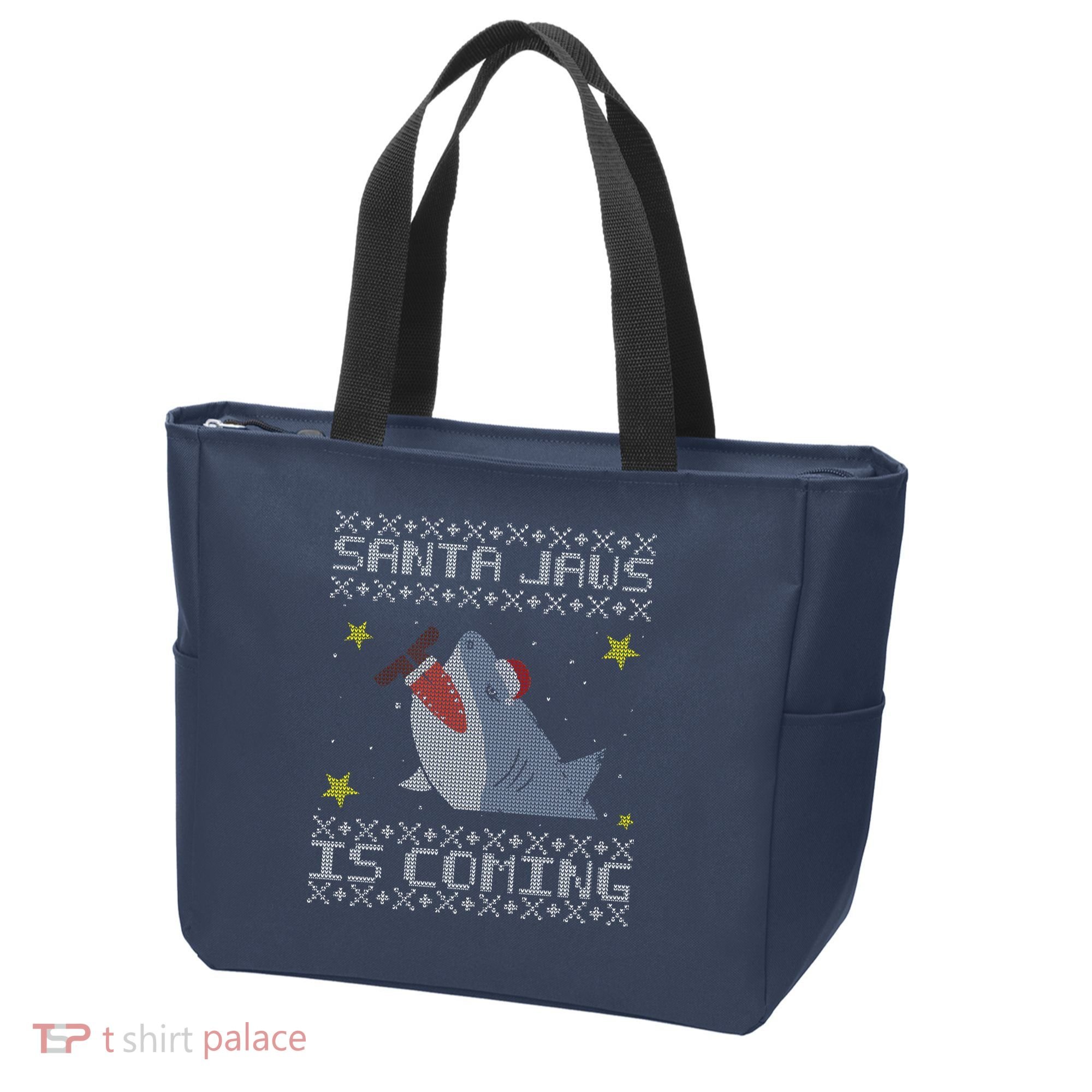 Santa Jaws Is Coming Ugly Christmas Tote Bag