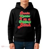 Santa Knows I'm A Badass B*tch Kids Hoodie thumb 4