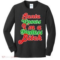Santa Knows I'm A Badass B*tch Kids Long Sleeve Shirt thumb 0