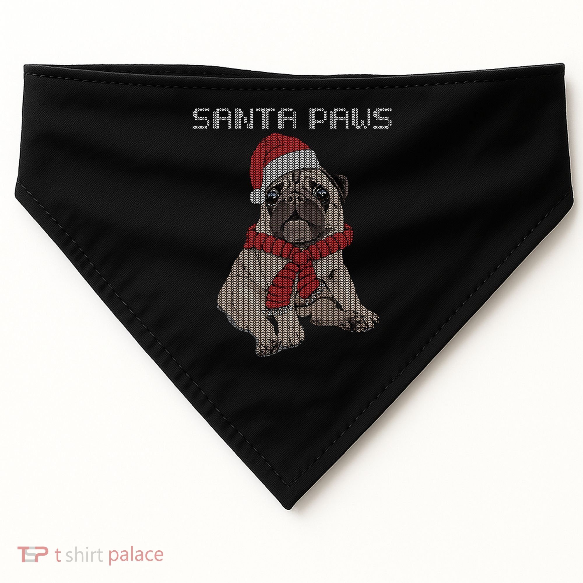 Santa Paws Pug USA-Made Doggie Bandana