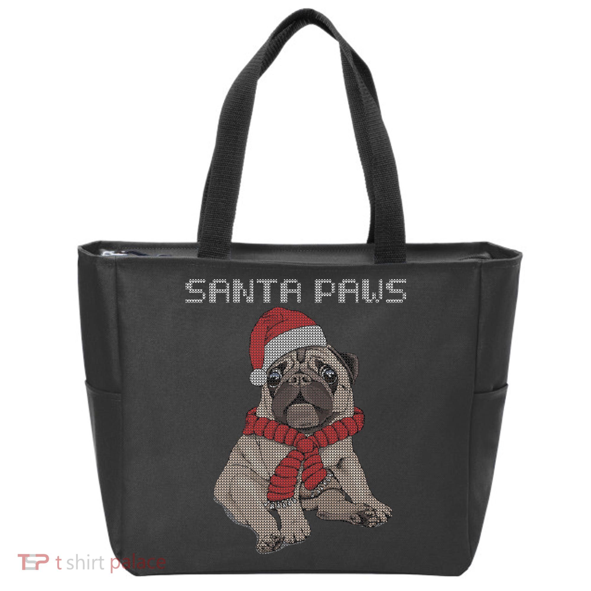 Santa Paws Pug Tote Bag
