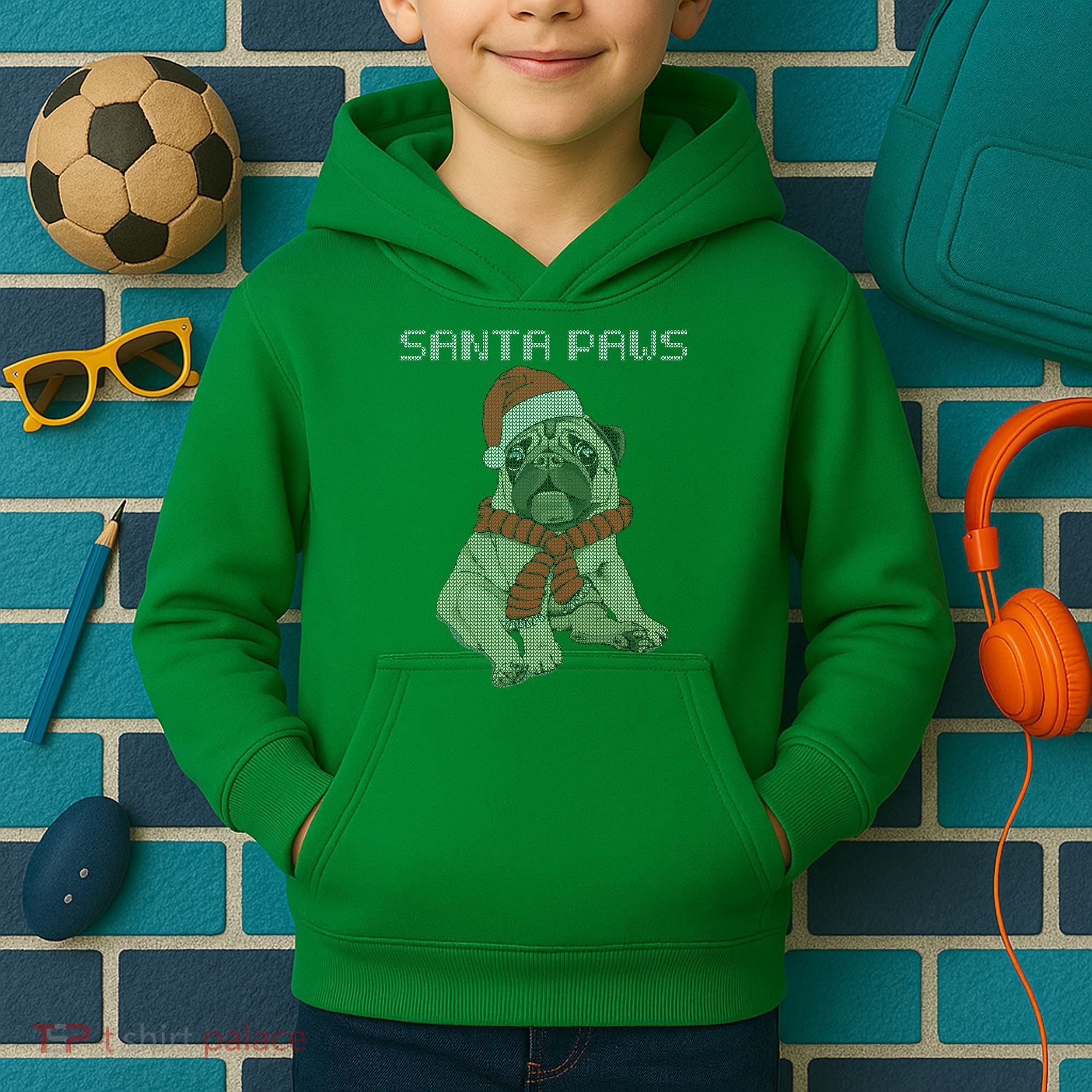 Santa Paws Pug Kids Hoodie
