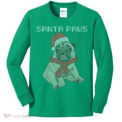 Santa Paws Pug Kids Long Sleeve Shirt