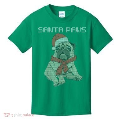 Santa Paws Pug Kids T-Shirt