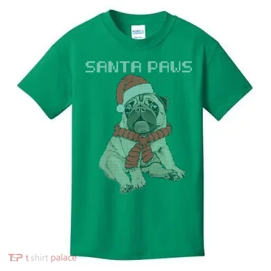 Santa Paws Pug Kids T-Shirt