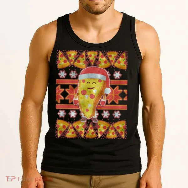 Santa Pizza Lover Ugly Christmas Sweater Tank Top