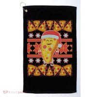Santa Pizza Lover Ugly Christmas Sweater Golf Towel thumb 0