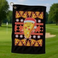 Santa Pizza Lover Ugly Christmas Sweater Golf Towel thumb 1